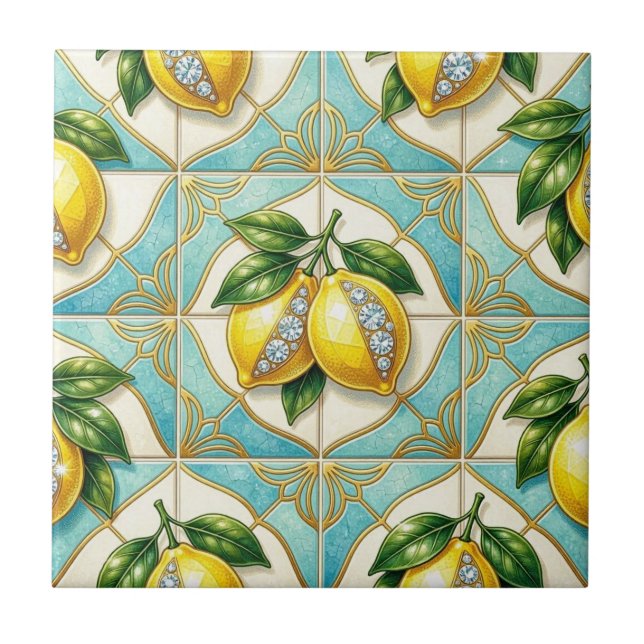Seamless Pattern Art Deco Lemons and Diamonds Tile (Front)
