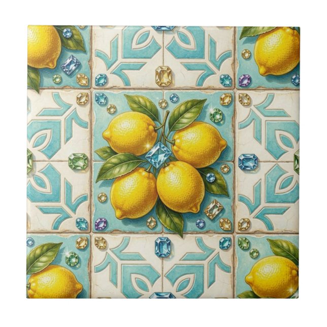 Seamless Pattern Art Deco Lemons and Diamonds Tile (Front)