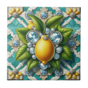 Seamless Pattern Art Deco Lemons and Diamonds Tile