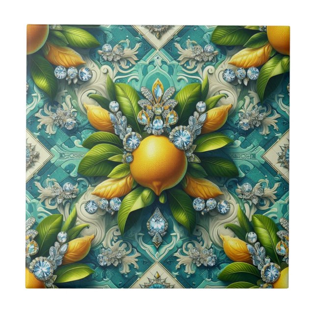 Seamless Pattern Art Deco Lemons and Diamonds Tile (Front)