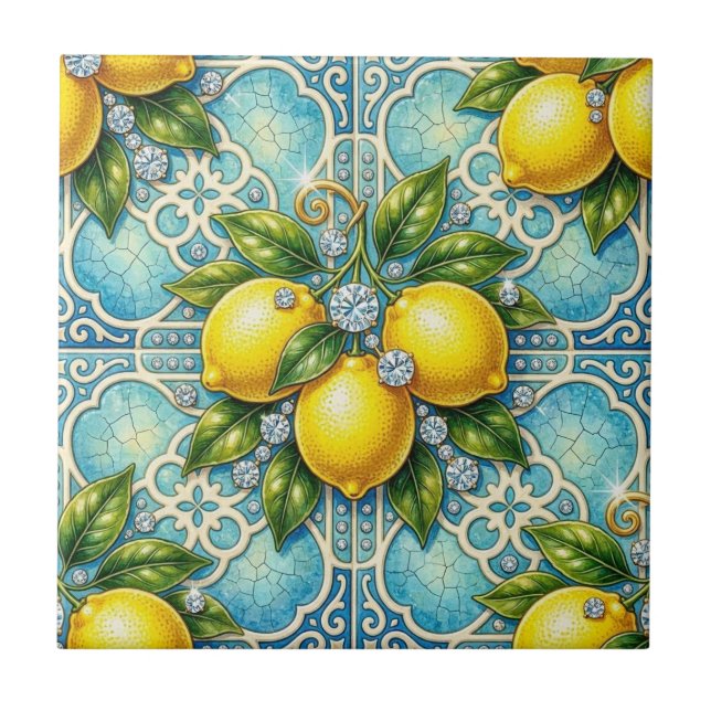Seamless Pattern Art Nouveau Lemons and Diamonds Tile (Front)