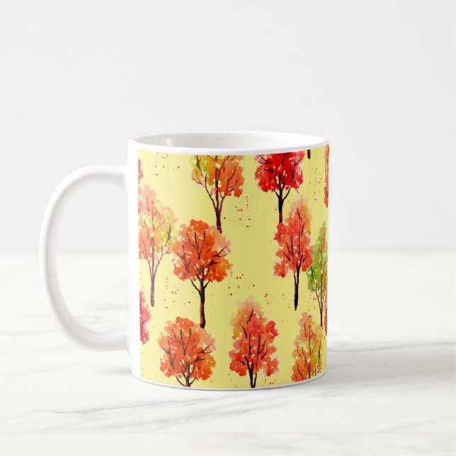 Seamless pattern, autumn trees. Watercolor illustr Coffee Mug (Left)