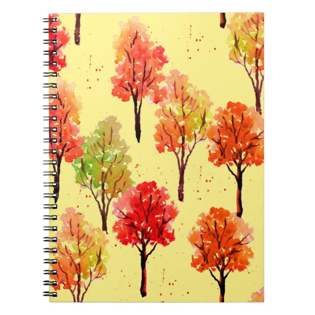 Seamless pattern, autumn trees. Watercolor illustr Notebook (Front)