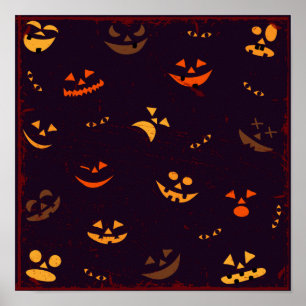 Seamless Pattern Background Of Pumpkin Devil Face Poster