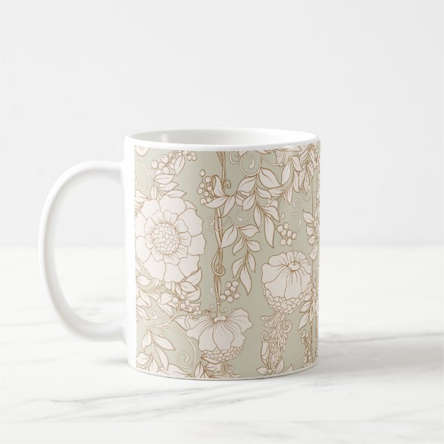 Seamless pattern, background with decorative flowe coffee mug (Left)