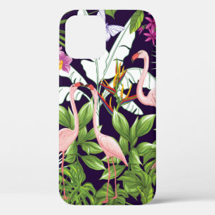 Seamless pattern, background with flamingo and tro iPhone 12 case