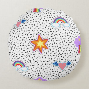 Seamless pattern background with patch cartoon sta round pillow