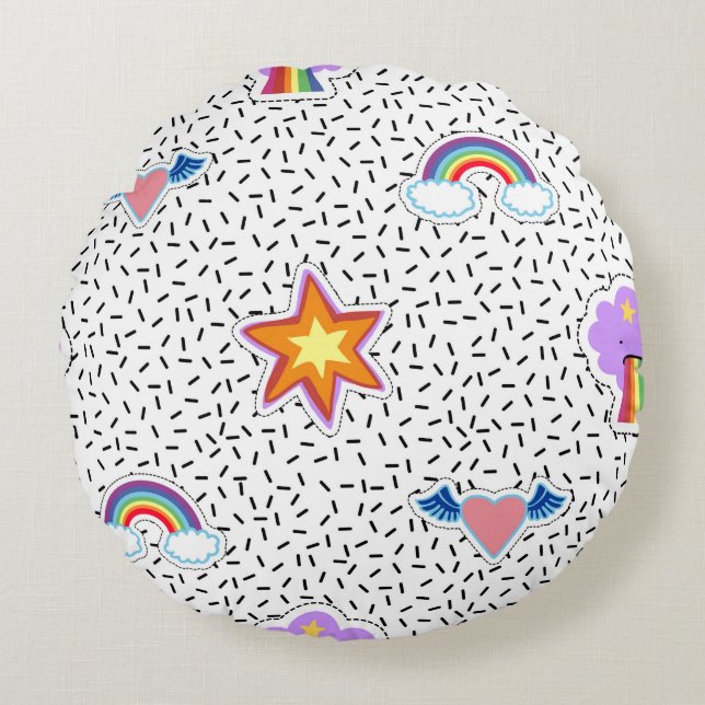 Seamless pattern background with patch cartoon sta round pillow (Front)