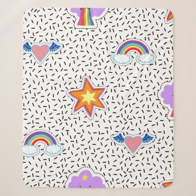Seamless pattern background with patch cartoon sta sherpa blanket (Front)