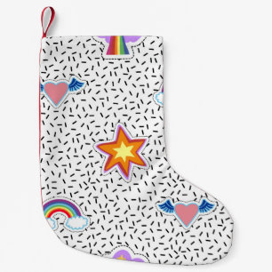Seamless pattern background with patch cartoon sta small christmas stocking