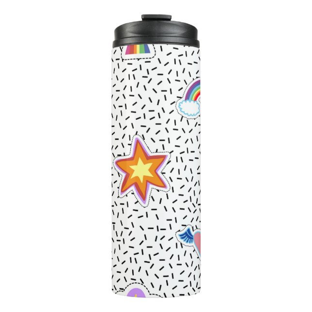 Seamless pattern background with patch cartoon sta thermal tumbler (Front)