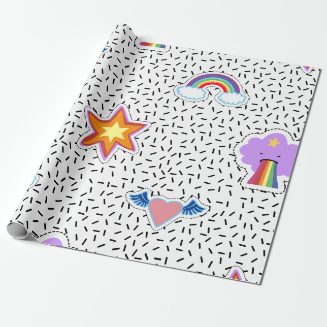 Seamless pattern background with patch cartoon sta wrapping paper (Unrolled)