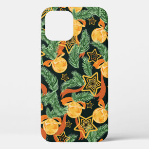 seamless pattern background with Pine leaves, star iPhone 12 Case