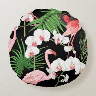 Seamless pattern, background with tropical plants, round pillow