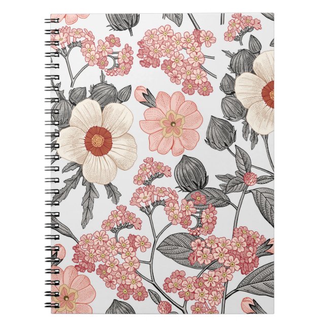 Seamless pattern. Beautiful fabric blooming realis Notebook (Front)