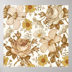 Seamless pattern. Beautiful pink blooming realisti Poster