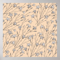 seamless pattern bell flowers pastel line out art,