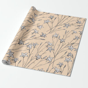 seamless pattern bell flowers pastel line out art, wrapping paper