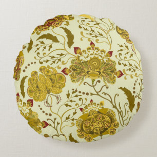 Seamless pattern, big indian paisley flowers. Tren Round Pillow