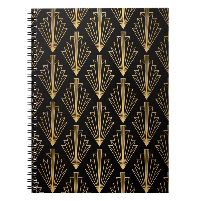 Seamless pattern black and gold background notebook (Front)