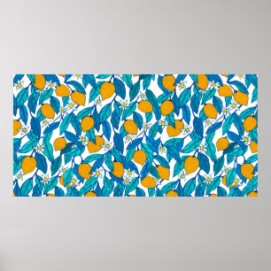 Seamless pattern. Blooming lemon. Flowers neroli.  Poster