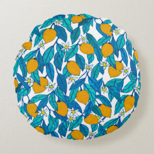 Seamless pattern. Blooming lemon. Flowers neroli. Round Pillow