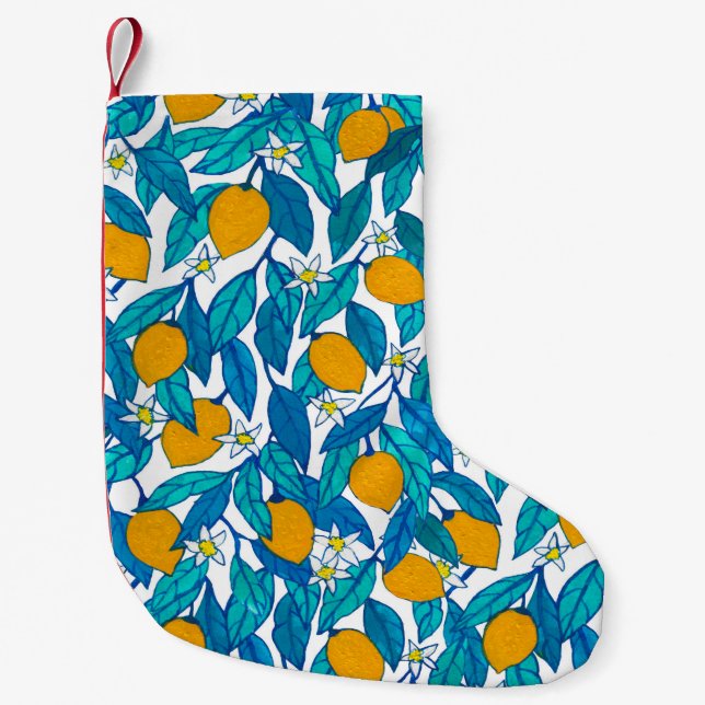 Seamless pattern. Blooming lemon. Flowers neroli.  Small Christmas Stocking (Front)
