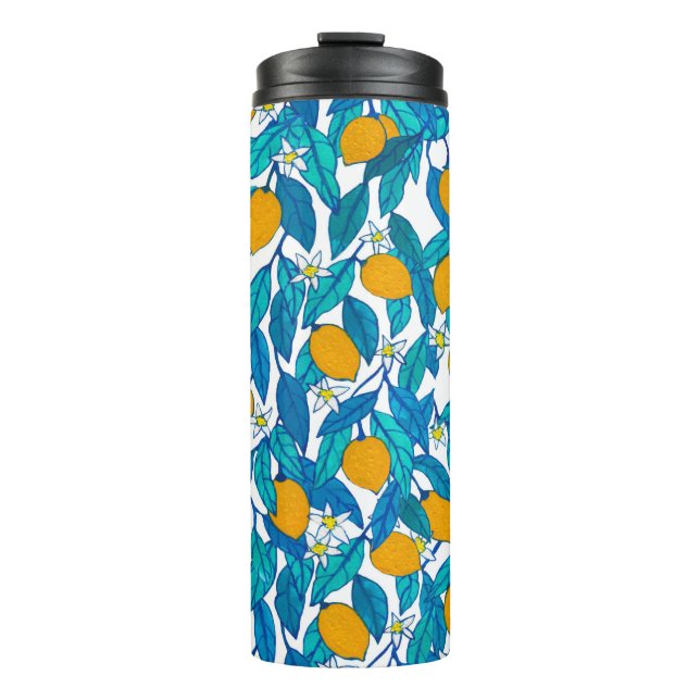Seamless pattern. Blooming lemon. Flowers neroli.  Thermal Tumbler (Front)