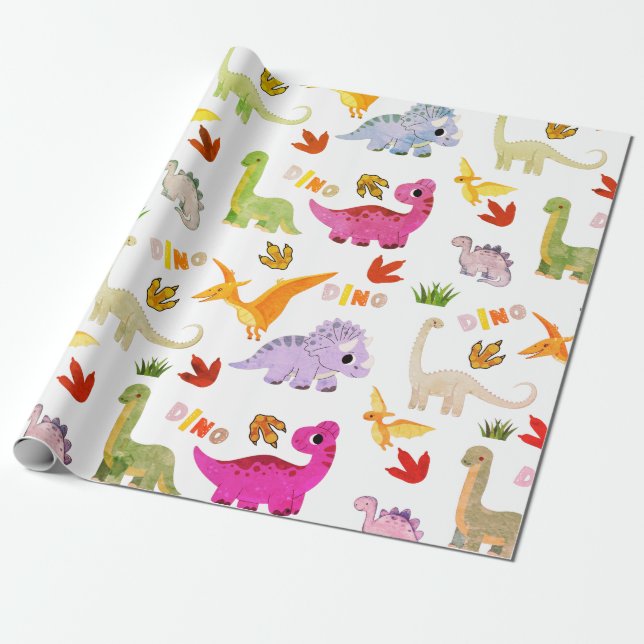Seamless pattern bright Dinosaur Kids birthday Wrapping Paper (Unrolled)