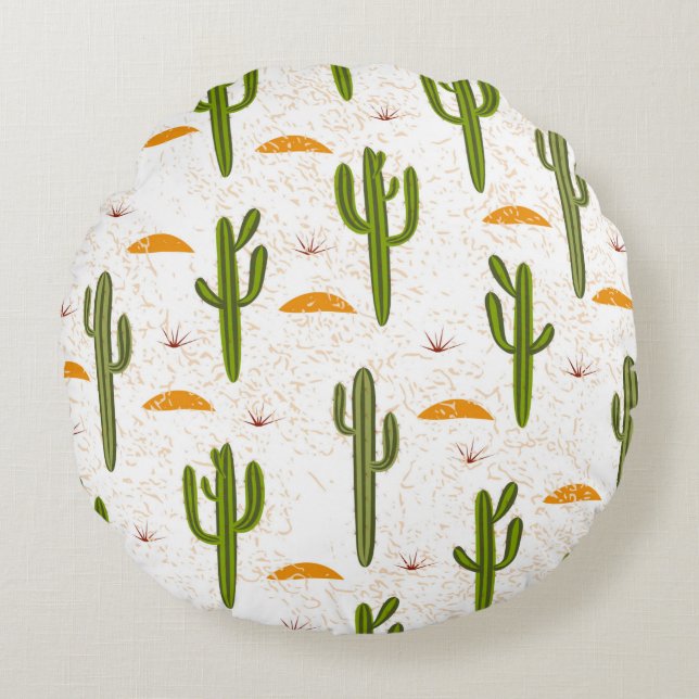 Seamless pattern, cactus, sand texture, Mexican st Round Pillow (Front)
