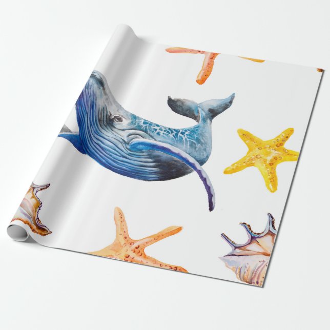 Seamless pattern Caribbean starfish Wrapping Paper (Unrolled)