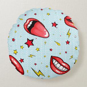 Seamless pattern cartoon comic super speech bubble round pillow
