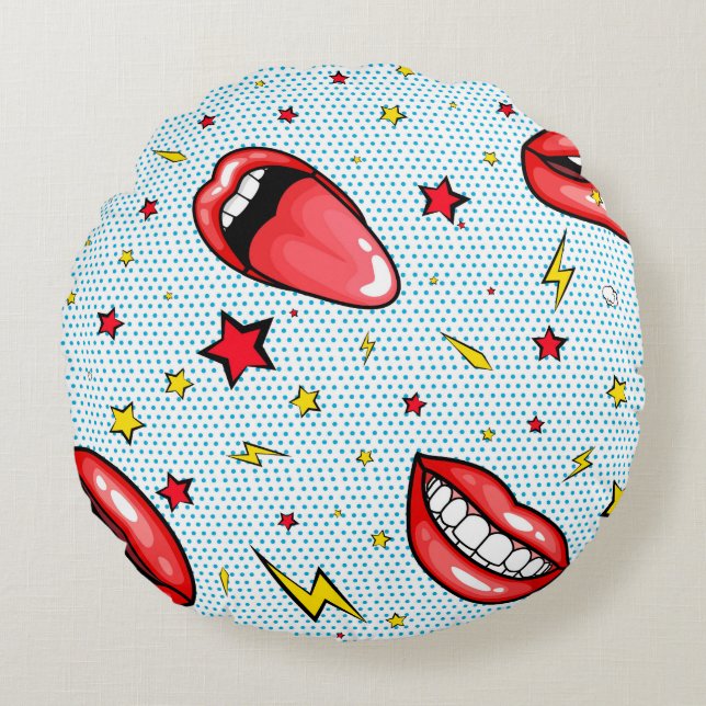 Seamless pattern cartoon comic super speech bubble round pillow (Front)
