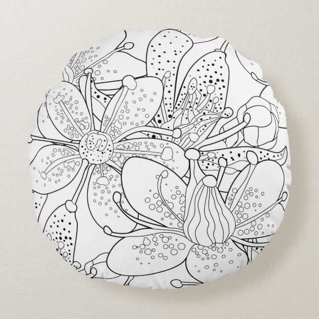 Seamless pattern coloring flower of the Saxifrage  Round Pillow (Front)