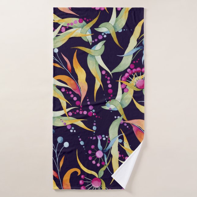 seamless pattern consisting of various plants, flo bath towel (Bath Towel)