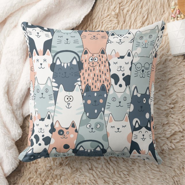 Seamless Pattern Cute Cats Throw Pillow (Blanket)