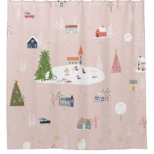 Seamless pattern Cute Christmas landscape in the t