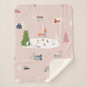 Seamless pattern Cute Christmas landscape in the t Sherpa Blanket