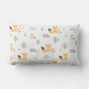 Seamless Pattern Cute Fox Lumbar Pillow