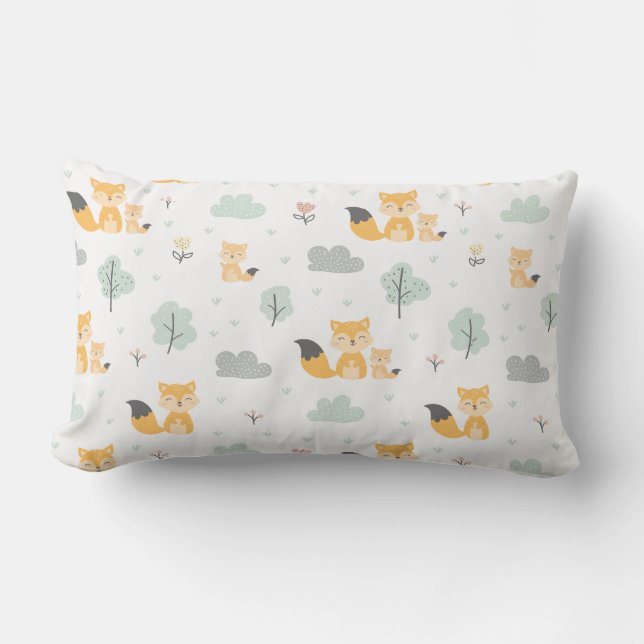 Seamless Pattern Cute Fox Lumbar Pillow (Front)