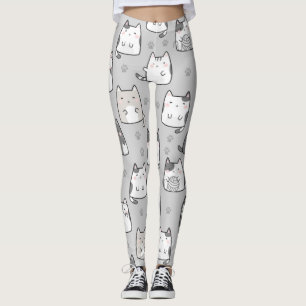 Seamless Pattern Cute Kawaii Cats Leggings