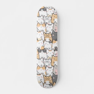 Seamless Pattern Cute Kawaii Cats Skateboard
