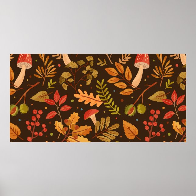 Seamless pattern decorated with autumn leaves, for poster (Front)