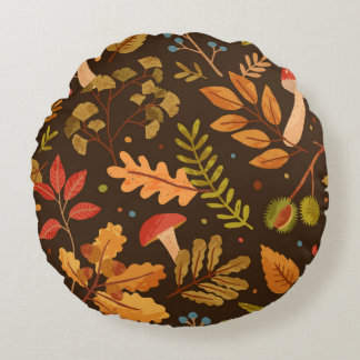 Seamless pattern decorated with autumn leaves, for round pillow