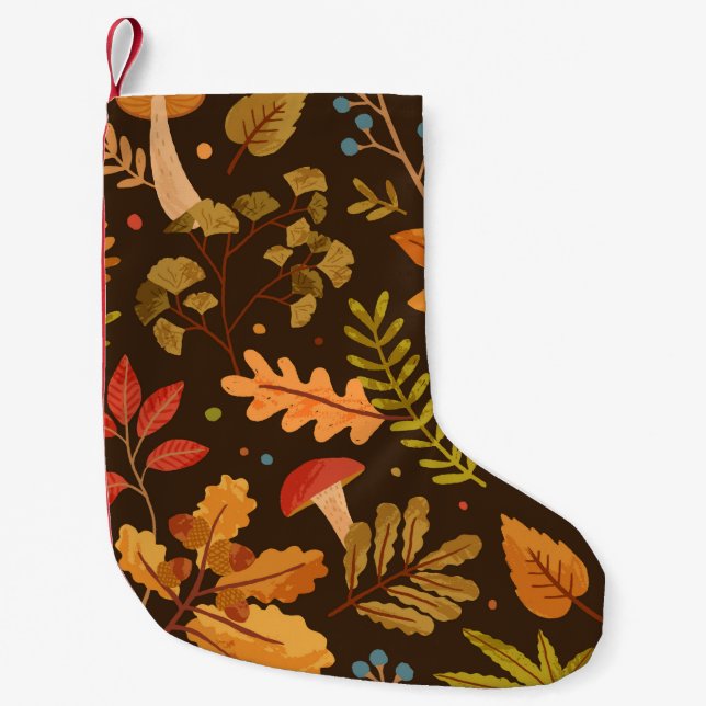 Seamless pattern decorated with autumn leaves, for small christmas stocking (Front)