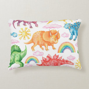 Seamless pattern depicting colored dinosaurs, rain accent pillow