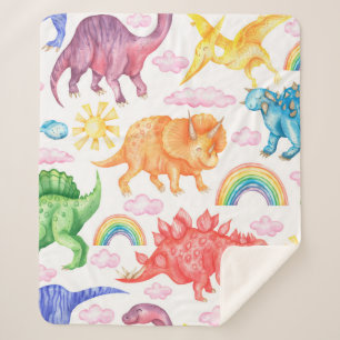 Seamless pattern depicting coloured dinosaurs, rai sherpa blanket