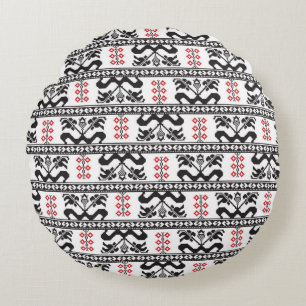 Seamless pattern design inspired by Romanian tradi Round Pillow