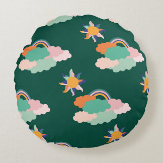 Seamless pattern design with colourful clouds and  round pillow