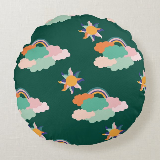 Seamless pattern design with colourful clouds and  round pillow (Front)